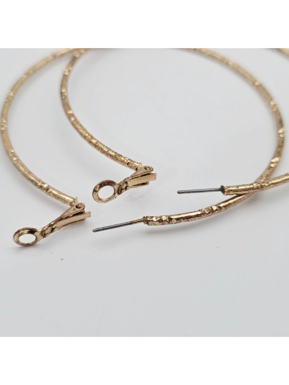 Textured Gold-Tone Metal Hoop Earrings With Lever Back Closure - 3 Inch Diameter - Picture 6 of 6